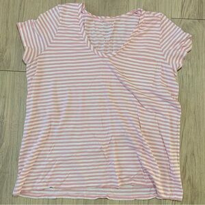 Caslon Striped Short Sleeve Tee, Pink/White, XXL